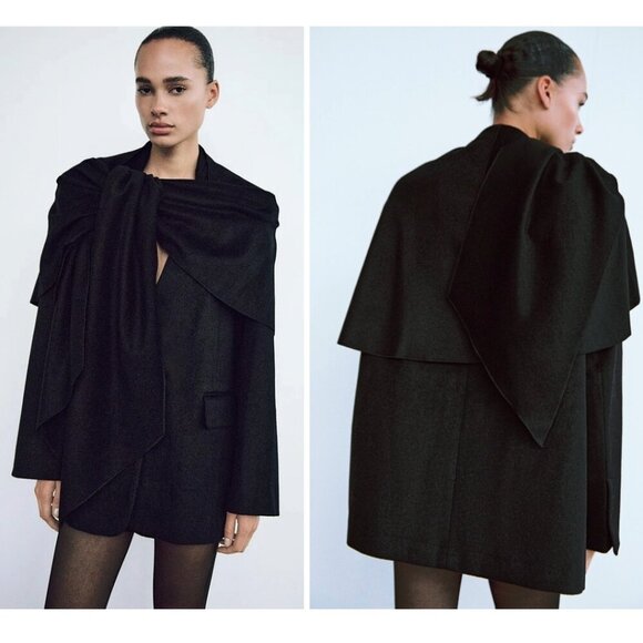 NEW Zara | Oversized Wool Scarf Blazer in Black - Picture 13 of 16